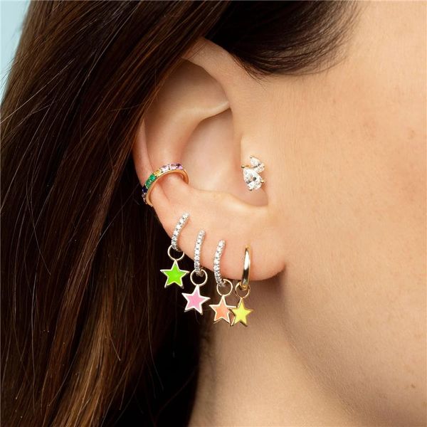 

hoop & huggie 100% 925 sterling silver crystals earrings for women girls summer party enamel jewelry earring pendientes, Golden;silver