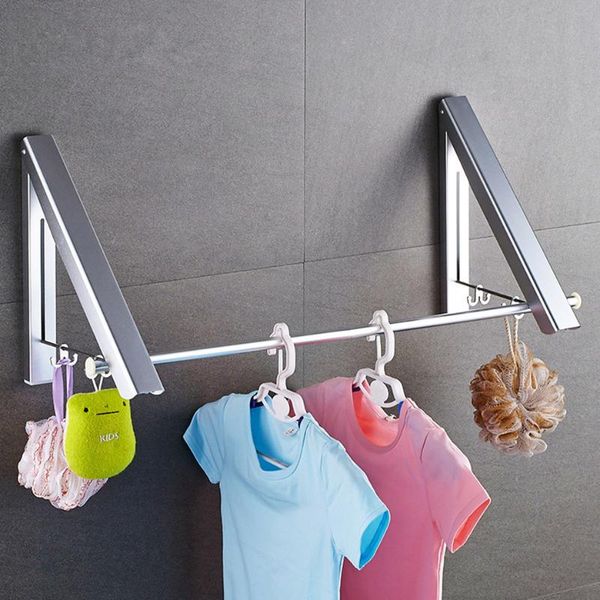 

wall mounted retractable clothes drying rack folding collapsible triangular cloth storage laundry room indoor outdoor hang rod towel racks