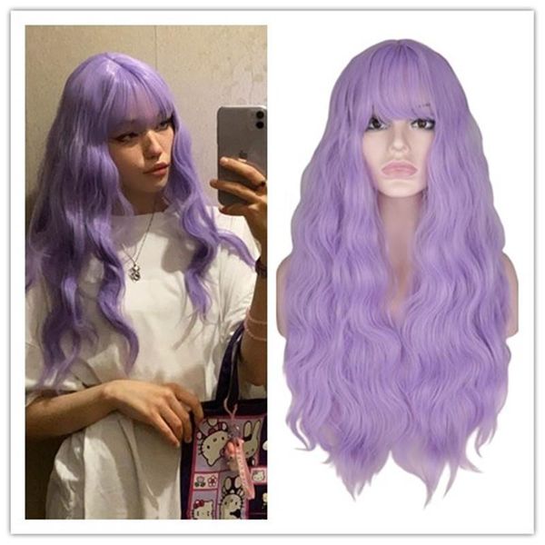 

synthetic wigs suq women's long water wave wig hair natural cosplay party light purple heat resistant daily fashion, Black