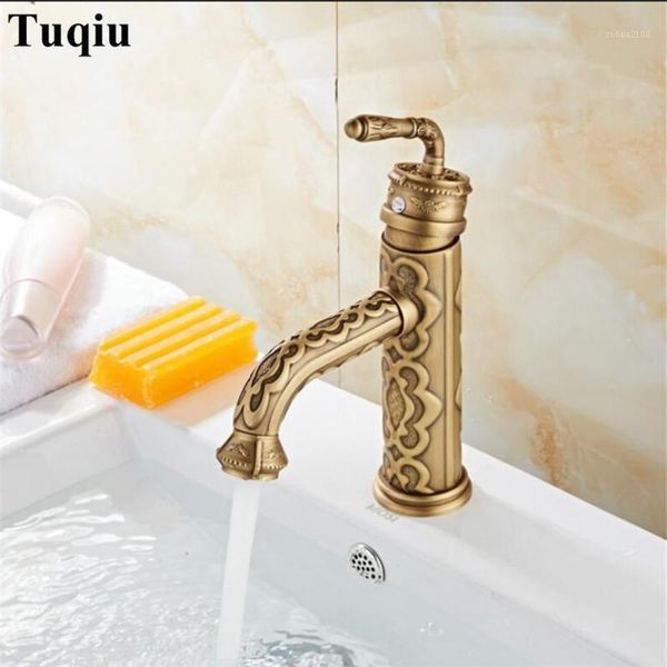 

bathroom sink faucets basin faucet antique brass carved single handle vintage deck mount torneiras cold bath mixer water tap1