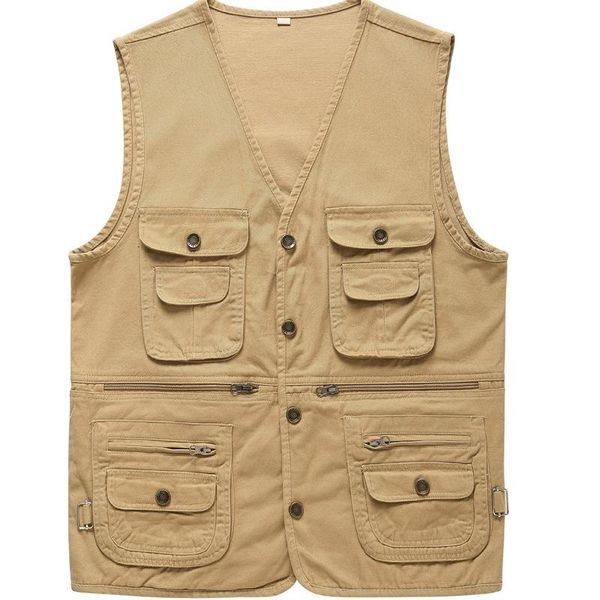 

men's vests 2021 cotton casual multi-pocket vest solid color v-neck single-breasted waistcoat, Black;white