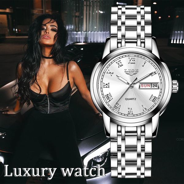

wristwatches 2021 lige rose gold women watch business quartz ladies female wrist girl clock relogio feminin, Slivery;brown