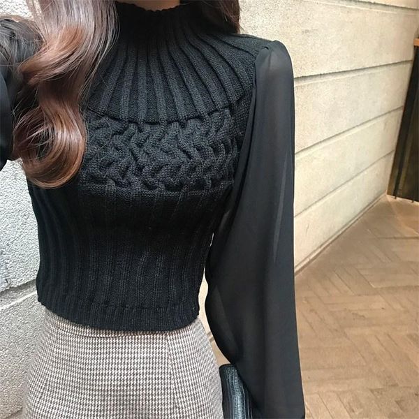 

women's sweaters women turtleneck office lady ol work pullovers chiffon slim sweater casual knitting, White;black
