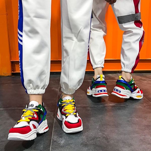 

2021 spring the new couple leisure shoes high platform breathable hard-wearing lace-up red outdoor sports shoes