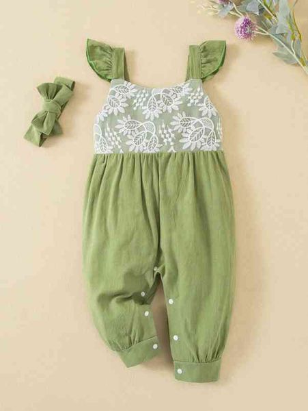 

baby embroidery mesh insert ruffle trim overalls with headband she, Blue