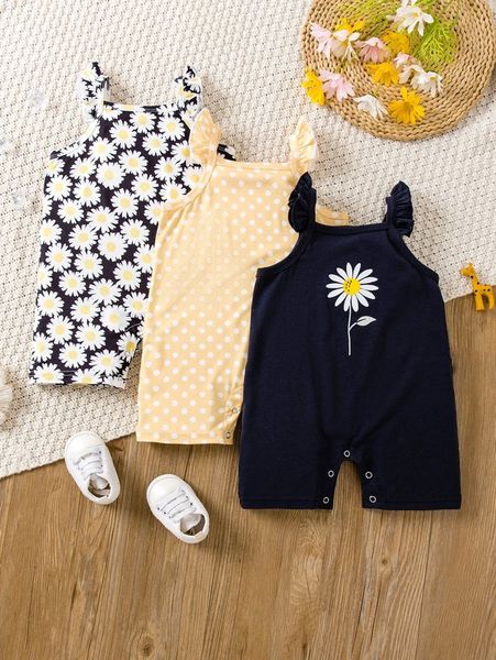 

baby 3pcs polka dot & floral print ruffle trim romper she, Blue
