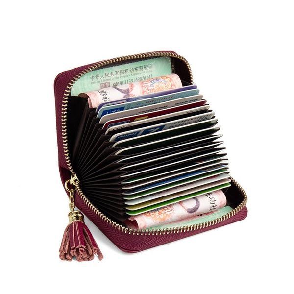 

card holders women wallet genuine leather small id holder ladies coin purse zipper multi-card wallets female money bag, Brown;gray