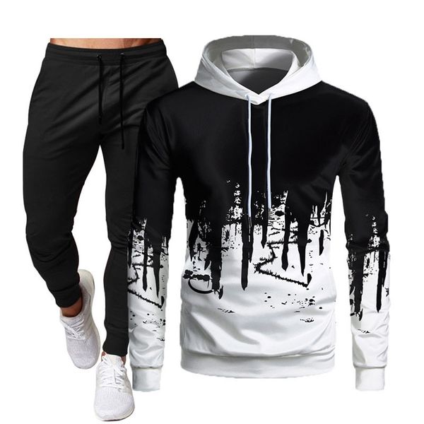 

men's hoodies 2021 new hoodie men's sportswear smooth printed casual suit, Black