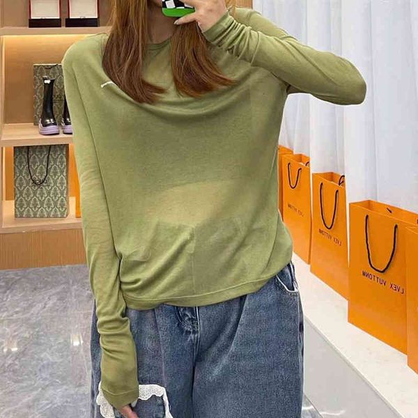 

women's sweaters early spring aw king long sleeve thin bottomed long sleeve t-shirt women's micro transparent pure cotton round ne, White;black