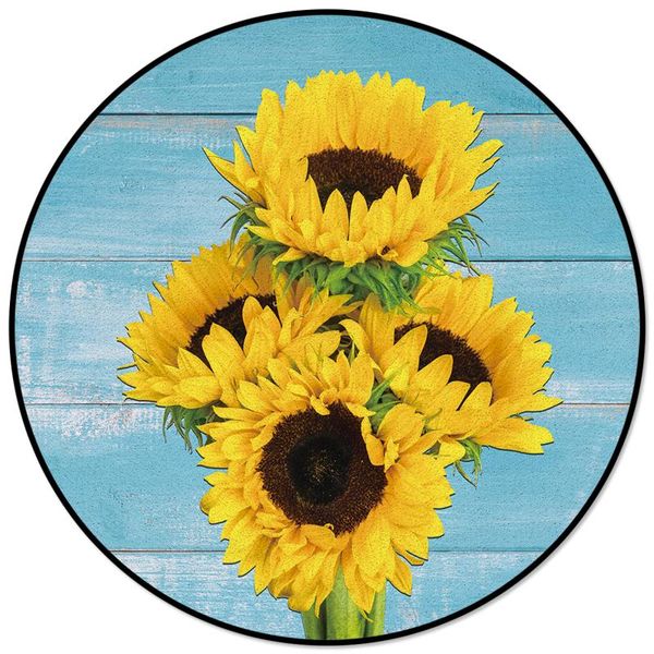 

carpets flower sunflower blue wood grain round anti-slip carpet children bedroom rug living room mat computer chair pad