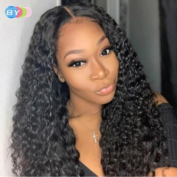 

kinky curly lace front wig 13x5x1 middle part human hair wigs pre plucked 5'' deep remy 13x5, Black;brown