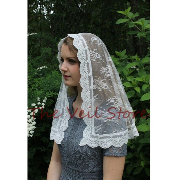 

bridal veils women mantilla chapel headcovering for church catholic lace embroided tridentine mass mantille velo negra ms2027, Black