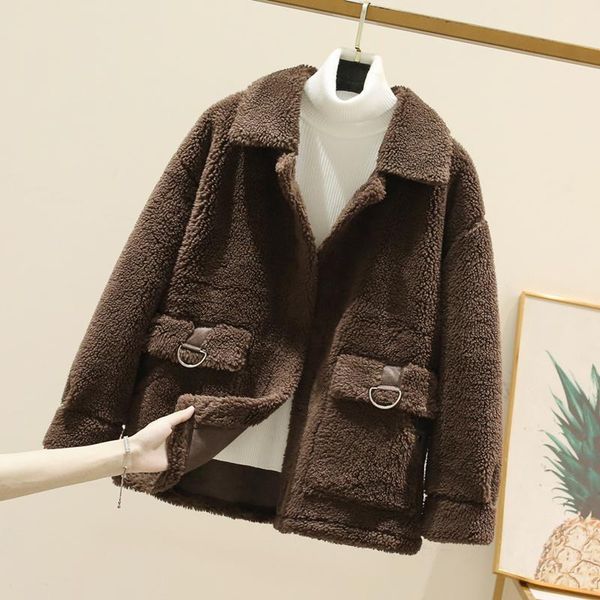 

women's fur & faux imitation lamb wool coat autumn winter outerwear granular sheep shearing short jacket one casual female overcoat, Black