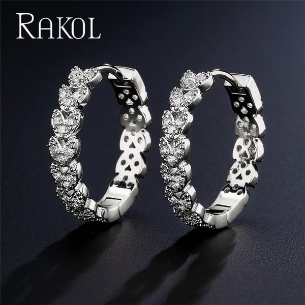 

hoop & huggie rakol est luxury cubic zircon crystal leaf earrings for women fashion brides wedding party dinnder dress jewelry, Golden;silver