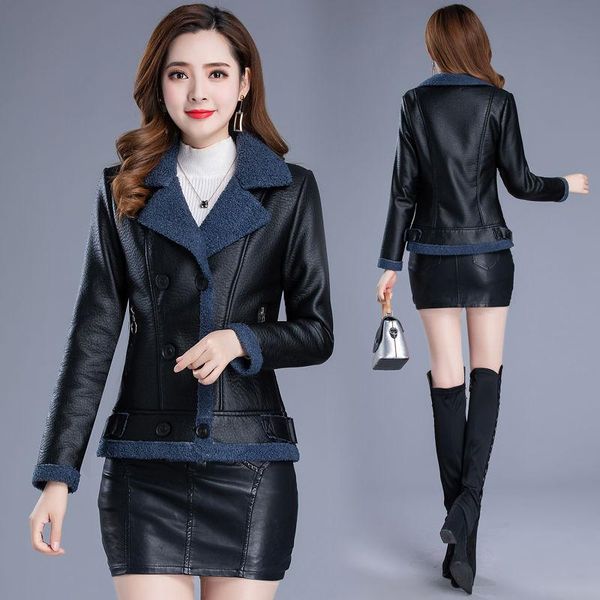 

women's leather & faux 2021 spring autumn woman trench soft coat female long sleeve fashion outerwear ladies pu streetwear q34, Black