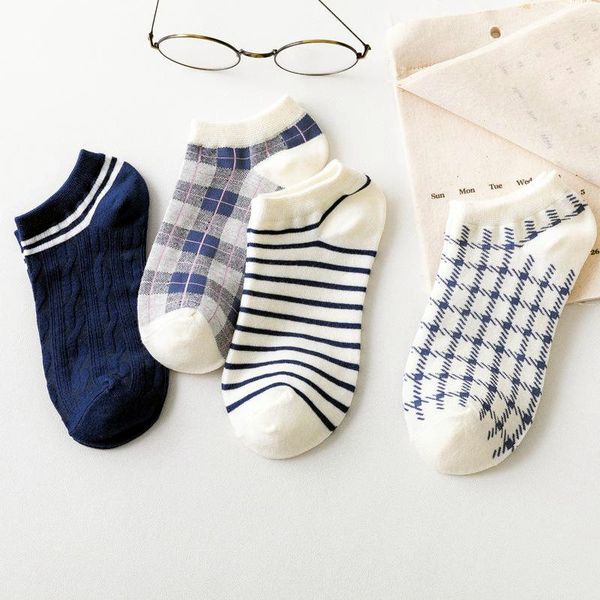 

2-5spring and summer new socks women's japanese fashion qianniaoge women's boat socks low antiskid men's lattice socks wholes, Black