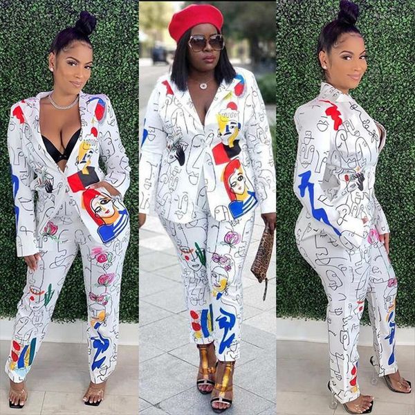 

vavcy autumn blazer suits girls womenpant pattern notched office outfits, White