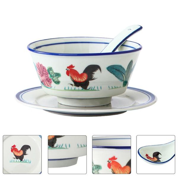 

bowls 3pcs rooster ceramic noodle storage soup (assorted color)