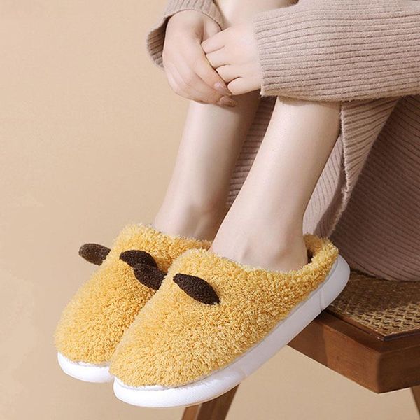 

slippers 2021 cute cartoon horns home women fur winter warm plush floor slides indoor bedroom female fluffy furry cotton shoes, Black