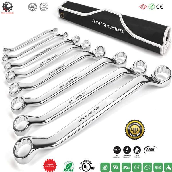 

hand tools 50-degree offset box wrench set,8cs,6mm-17mm,12 point ,adjustable wrenches combination open-end