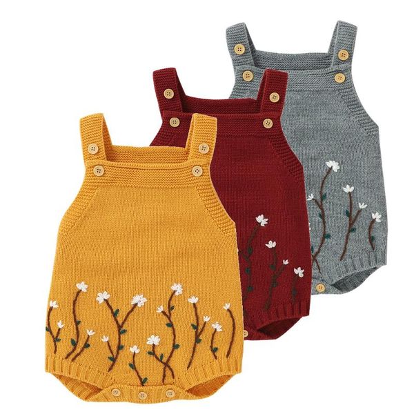 

citgeesummer infant baby girls fashion flower embroidered knitted bodysuits suspender born clothes rompers, Blue