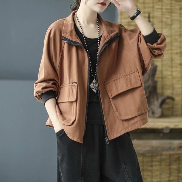 

women's jackets high-end casual coat jacket large pocket loose retro versatile korean style slimming collar on seoul, Black;brown
