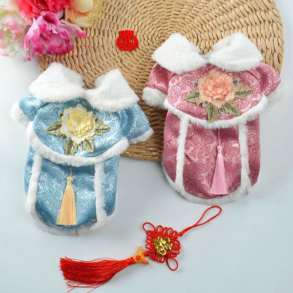 

dog apparel pet silk tassel princess clothes chinese traditional style girl autumn winter warm cotton costume puppy for dogs