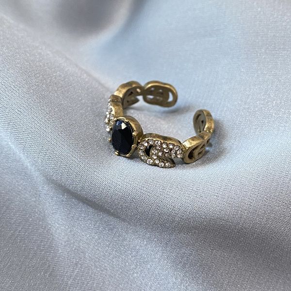 

new cold set zircon letter opening ring female antique old brass buckle exclusive fine jewel, Silver