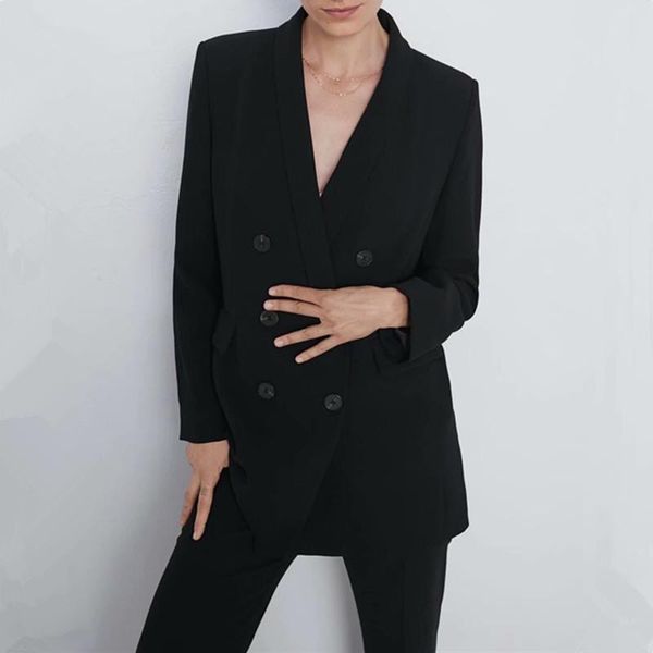 

women's suits & blazers suit black double-breasted 2-piece blazer trousers high-end temperament set custom made, White;black