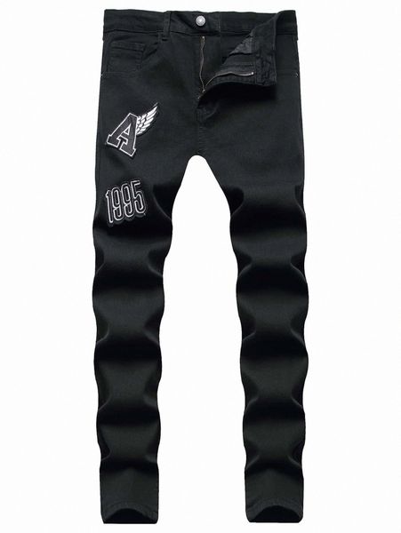 

men letter patch detail jeans x2vr#, Blue