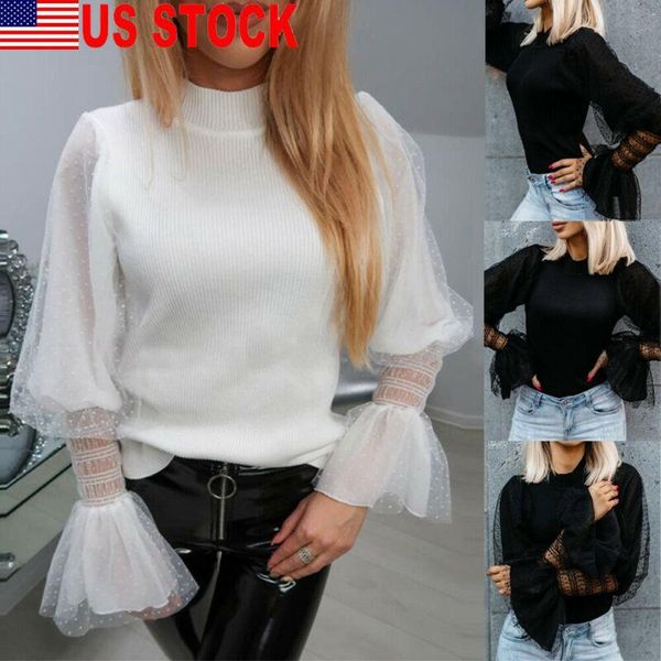 

women knit loose mesh see-through blouse sleeve casual long shirt women's blouses & shirts, White