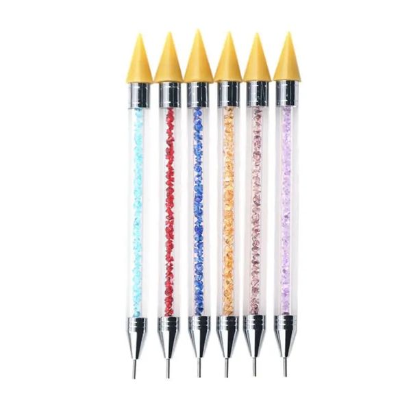 Dupla-cabeça unha strass colatora caneta de cera manicure ferramentas pontilhando lápis decoração - azul