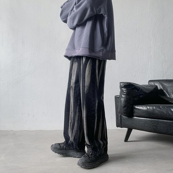 

men's jeans men statue printed harajuku fashion brand street casual loose hip hop stripe mens washing motorcycle pants, Blue