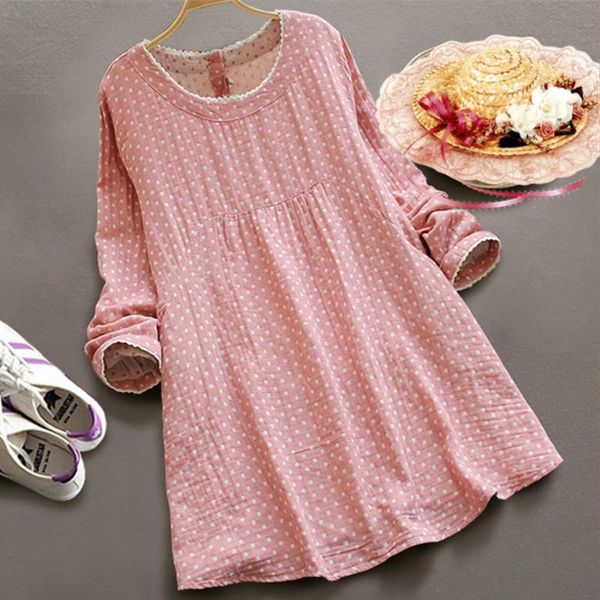 

maternity dresses autumn casual print cotton linen soft gauze dress loose clothes for pregnant women spring navy blue plaid pregnancy, White