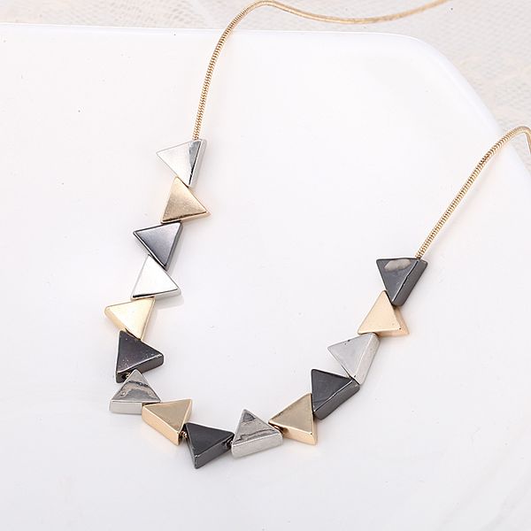 

trendy alloy geometric triangle necklaces women jewelry gentle temperament chokers gold color clavicle necklaces for women gifts, Silver