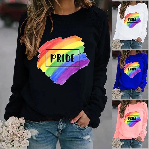 

women's hoodies & sweatshirts pride rainbow stripes printed women fleece long sleeve o neck loose sweatshirt girl hoodie pullovers wint, Black
