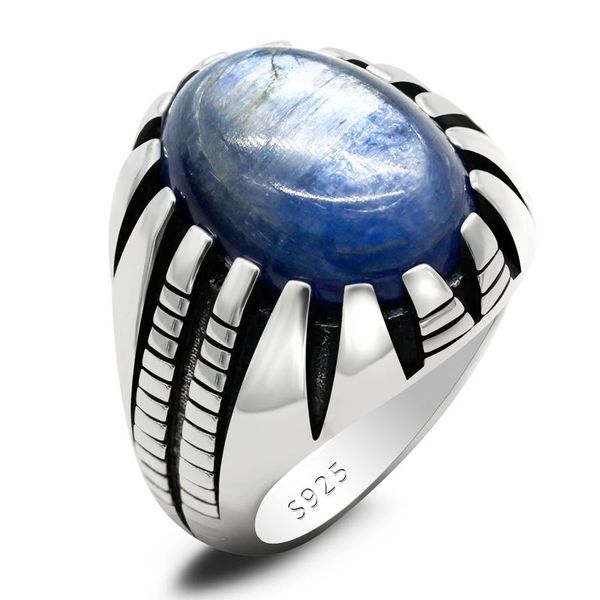 

cluster rings kyanite ring for men sterling 925 silver vintage natural gemstone men's turkish enhance luck courage stone jewelry gift, Golden;silver