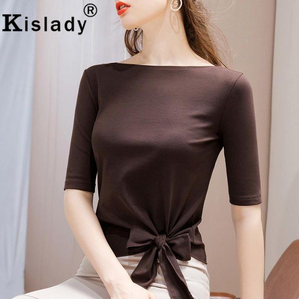 

women's t-shirt 2021 slash neck solid gothic t-shirts elegant harajuku patchwork bow korean temperament ol plus size clothes, White