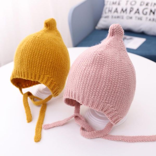

caps & hats winter autumn baby hat soft warm knitted girls boys cap beanies solid color ear protection infant toddler bonnet, Yellow