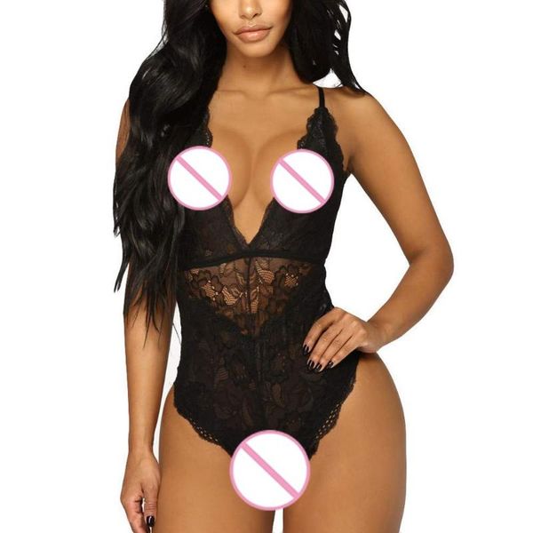 

bras sets women deep v lace bodysuit lingerie teddy underwear backless bodydoll appeal erotic sleepwear ropa interior erÃ³tica, Red;black