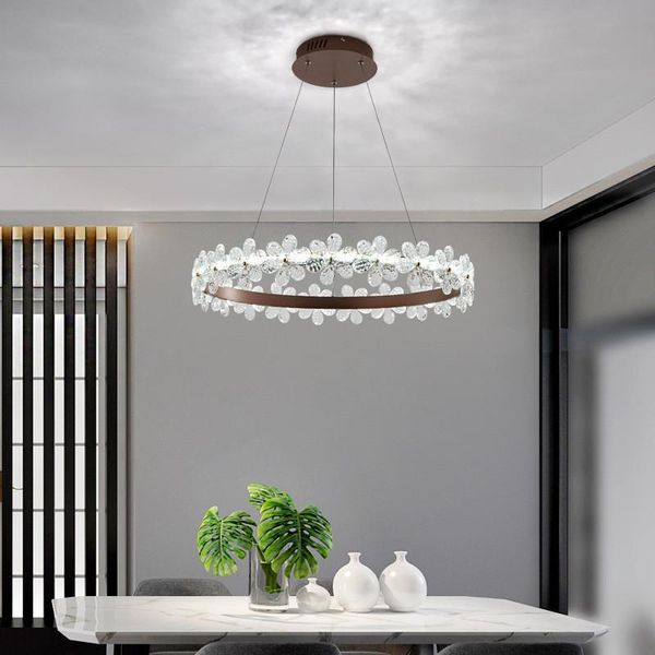 

modern living room led chandelier lighting nordic dimmable black round crystal bedroom kitchen dining pendant lamps