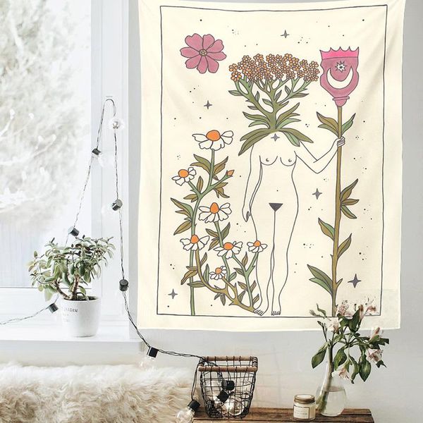 

tapestries tarot card tapestry sun moon star wall hanging astrology divination witchcraft goddess decor plant flower