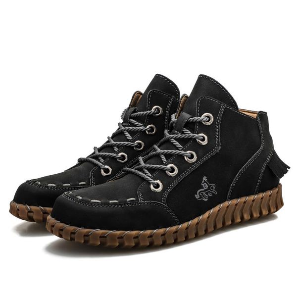 

boots vintage style genuine leather women fashion flat booties soft cowhide shoes ankle zapatos mujer plus size35-43, Black