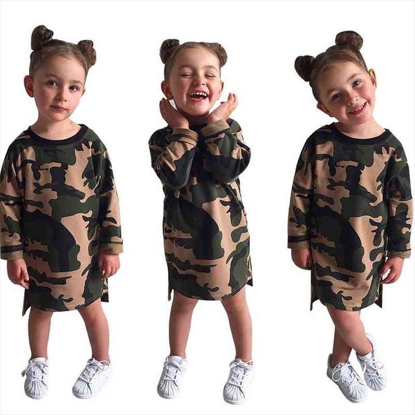 

1-6y toddler kids baby girl camouflage dress fashion long sleeve top, Red;yellow