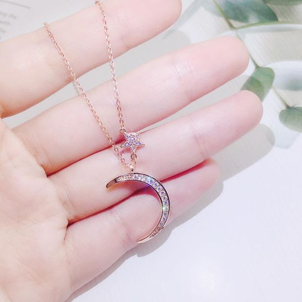 

chains micro diamond korean fashion simple necklace rose gold plated pendant female xingx moon clavicle chain wholesale, Silver