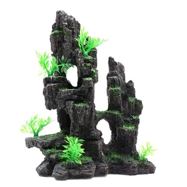 

mountain view aquarium rockery ornament resin hiding cave stone fish tank landscape decor decorations