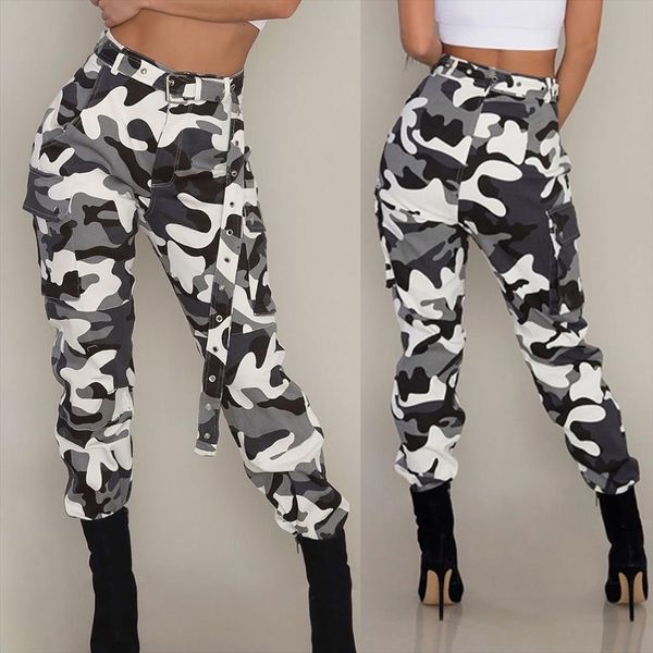 

camo cargo trousers casual women pant military army combat camouflage jeans high waist long warm spring n, Black;white