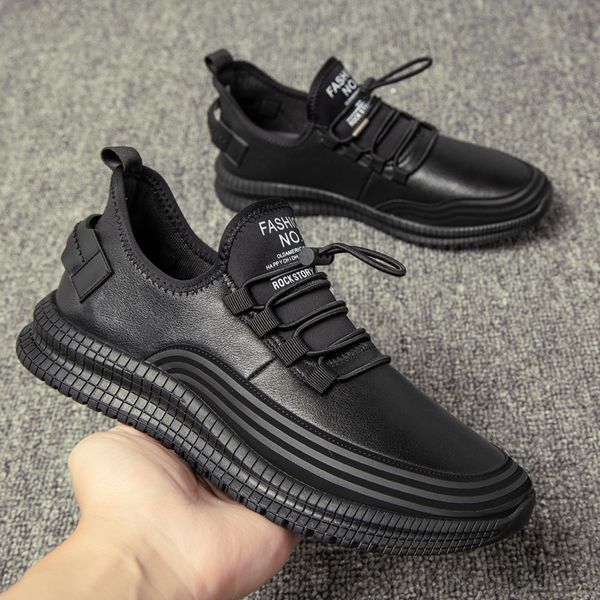 

dress shoes men's pu leather business casual for man outdoor breathable sneakers male fashion loafers walking footwear tenis femin 4f6b, Black