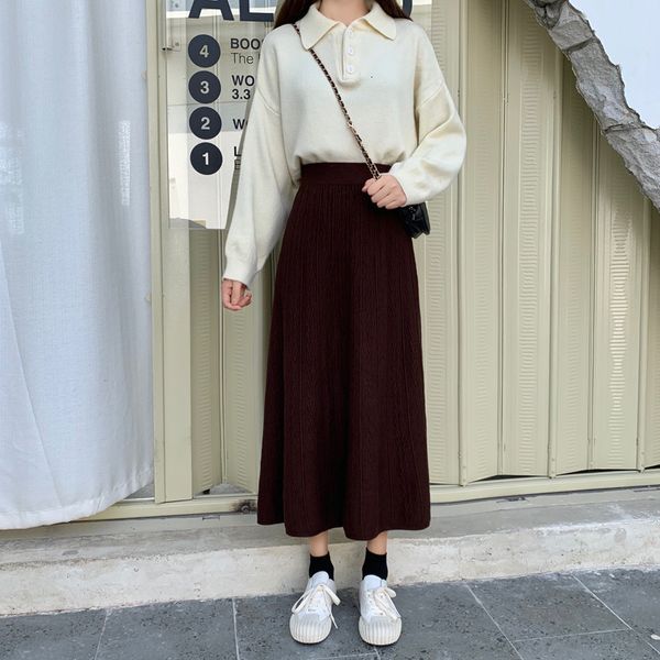 

skirts korean loose long skirt slim ladies a-line s knitted wool female spring autumn student's s 4tkl, Black