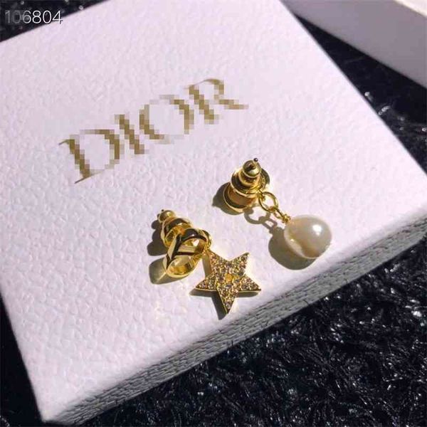 

special offer 75% off outlet online new five pointed star letter brass fashion pearl earrings, Golden
